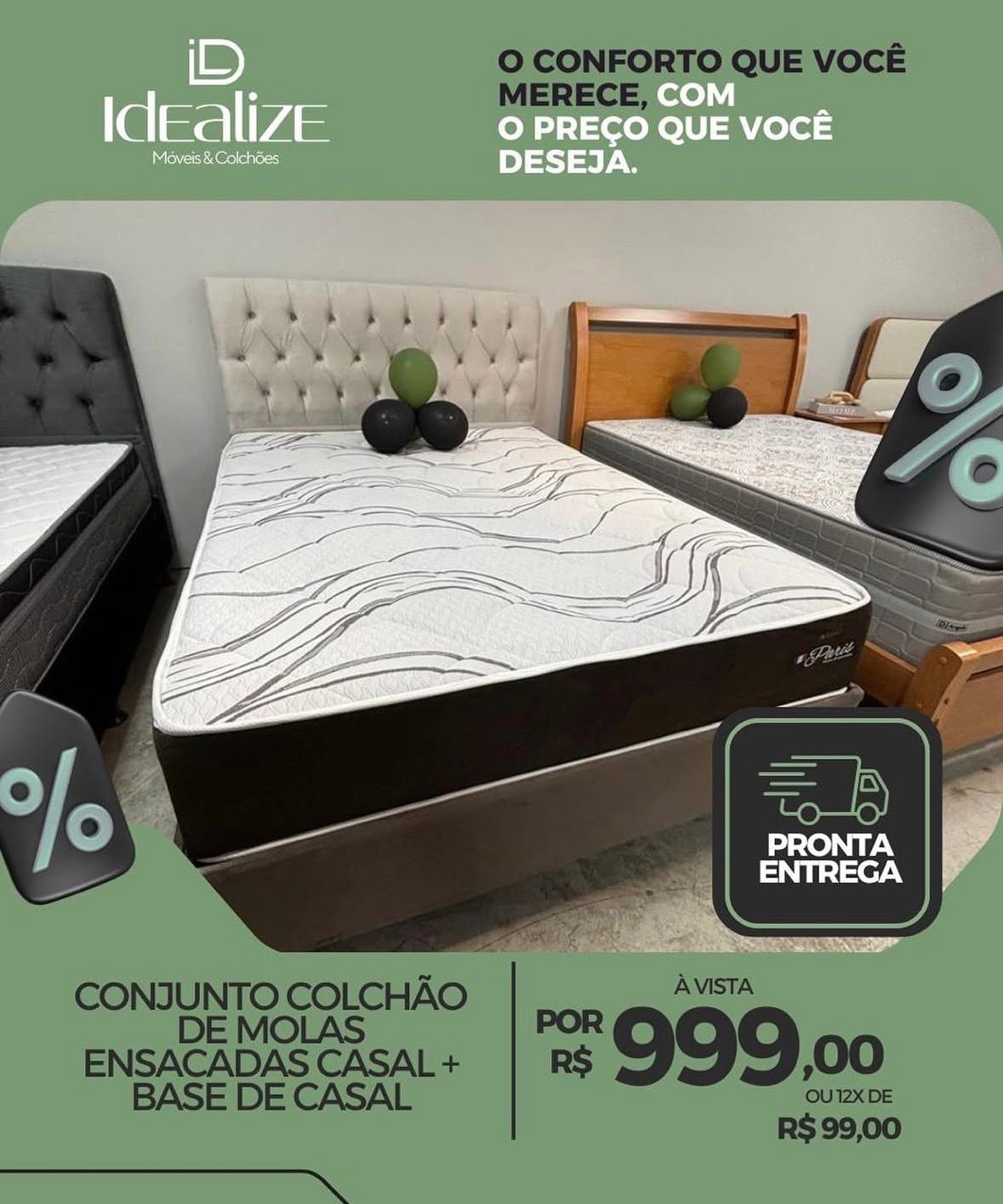 Conjunto Colchão de Molas Ensacadas Casal + Base de Casal - Idealize Móveis & Colchões